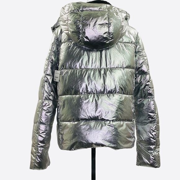 Andrew Marc Metallic Silver Puffer Jacket Large - Picture 4 of 15